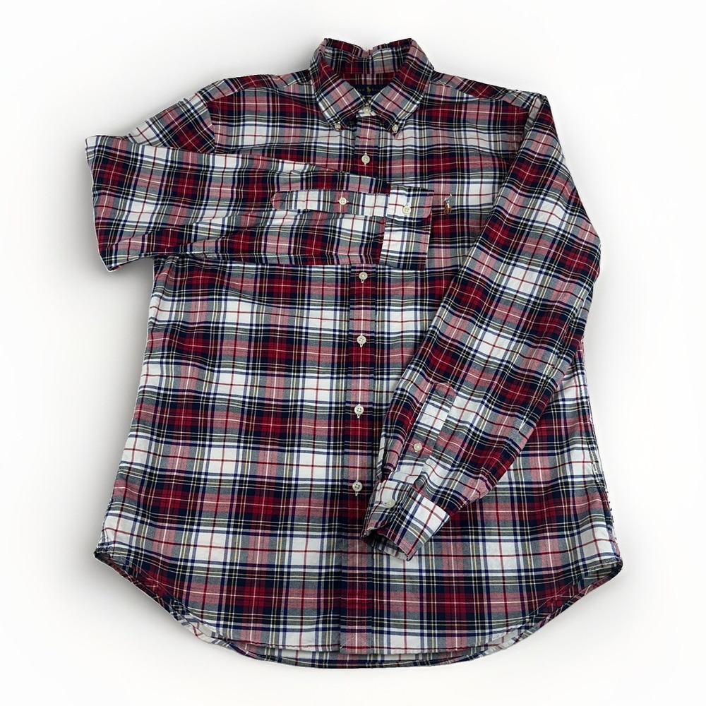 Polo Ralph Lauren Men's L Slim Fit Long Sleeve Plaid Button Down Shirt Red Navy